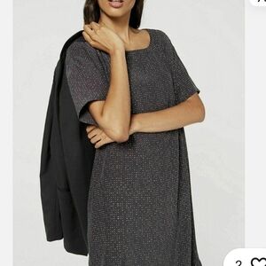 Eileen Fisher Tencel Viscose Morse Code Graphite Dress Size Large